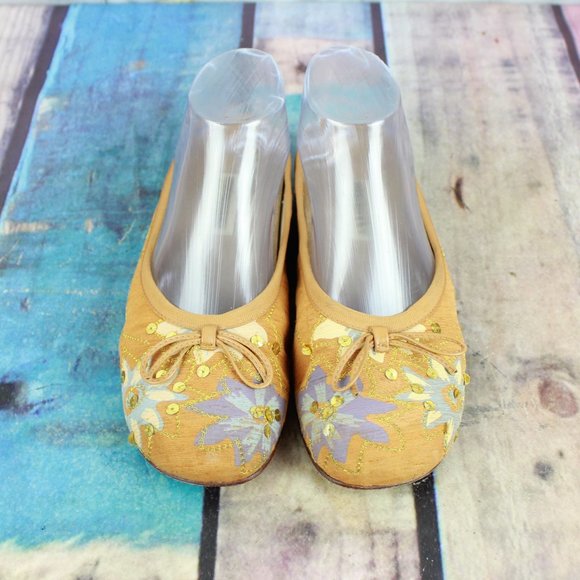 Naked Feet Shoes - Naked Feet Mustard Yellow Stitched Canvas Flat Slip On Shoes Size 7.5 M